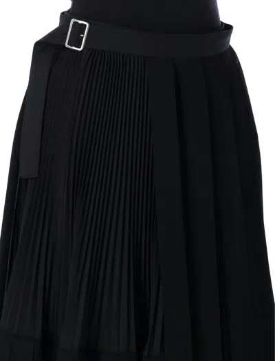 Junya Watanabe Pleated Belted Midi Skirt Asymmetric In Black
