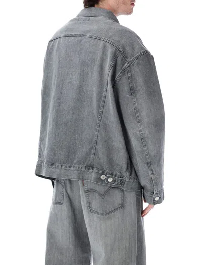 Junya Watanabe Washed Grey Oversized Denim Jacket In Gray