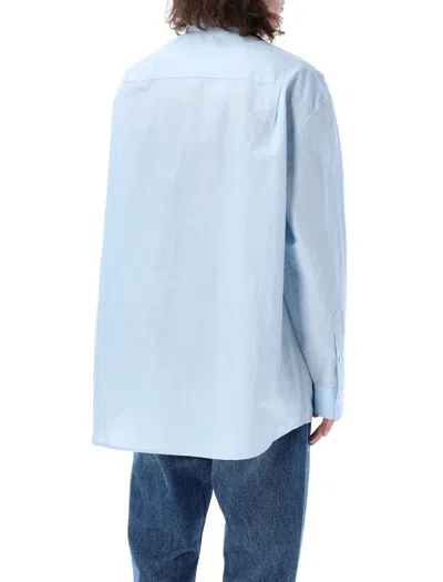 Jw Anderson Light Blue Shirt With Classic Collar And Embroidery Detail On Front And Cuff In Linen And Cotton Ble In Blue