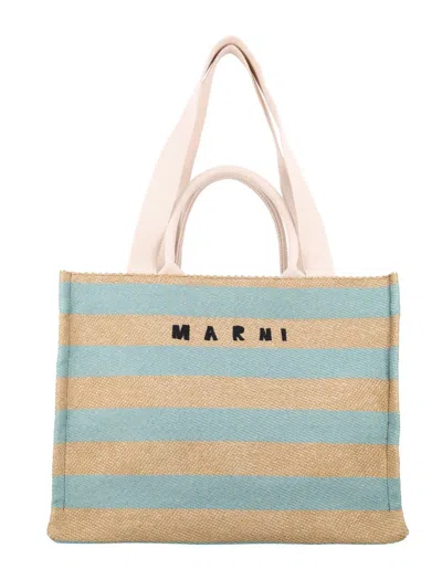 Marni Raffia-effect Medium Tote Bag In Brown