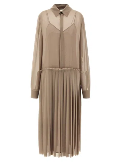 Ami Alexandre Mattiussi Ami Paris 'pleated Midi' Dress In Nude