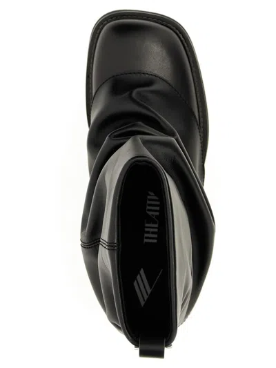 Attico Solid Color Leather Boots With Squared Toe In Black