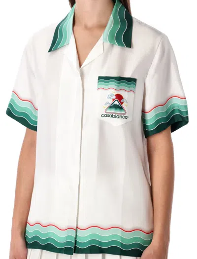 Casablanca Multicolour Montagne Ondulée Silk Short-sleeve Shirt In White