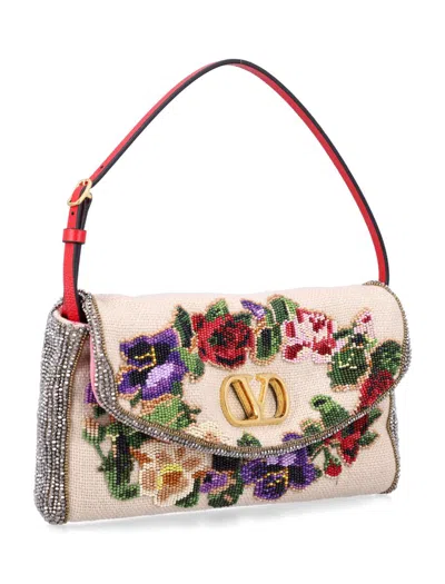 Valentino Garavani Vain Soft Embroidered Linen Small Shoulder Bag In Multi