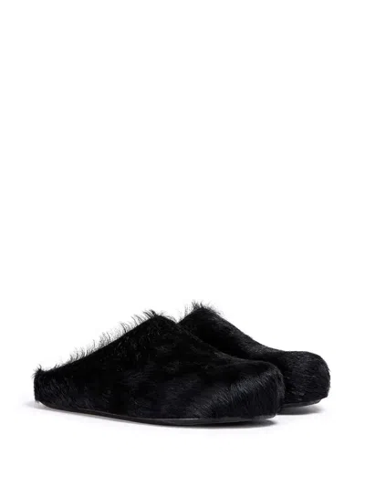 Marni Black Long-haired Calfskin Footbed Sabot In Black
