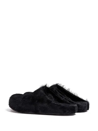 Marni Black Long-haired Calfskin Footbed Sabot In Black