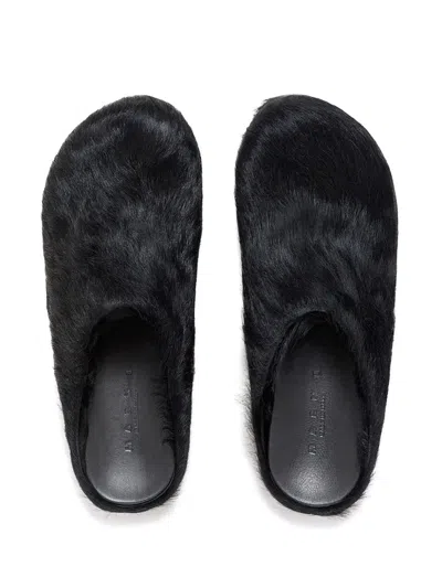 Marni Black Long-haired Calfskin Footbed Sabot In Black
