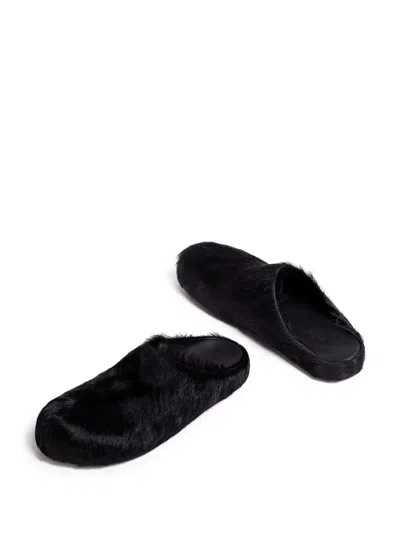 Marni Black Long-haired Calfskin Footbed Sabot In Black