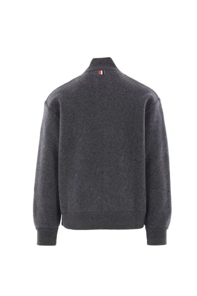 Thom Browne Wool Bomber Jacket With Minimalist Design And Tricolor Detail In Gray