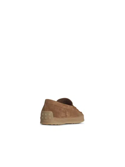 Tod's Beige Suede Loafers In Brown
