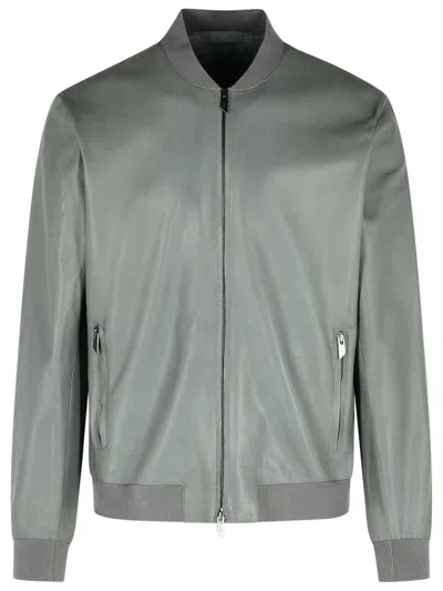 Salvatore Santoro Ribbed Nappa Leather Bomber Jacket In Gray