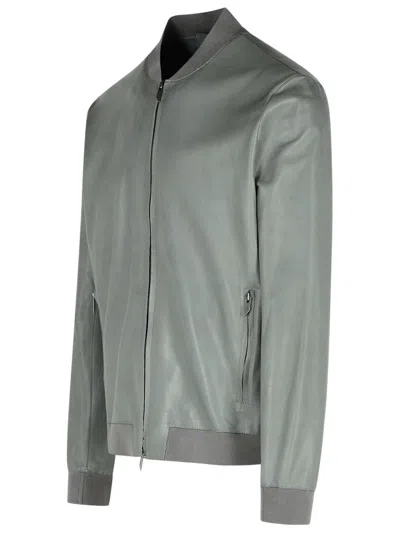 Salvatore Santoro Ribbed Nappa Leather Bomber Jacket In Gray