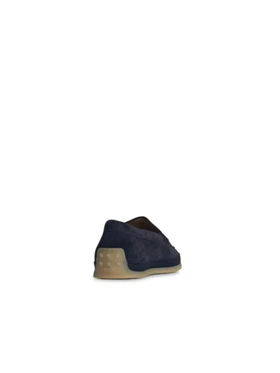 Tod's Blue Suede Loafers In Blue