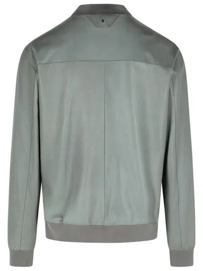 Salvatore Santoro Ribbed Nappa Leather Bomber Jacket In Gray