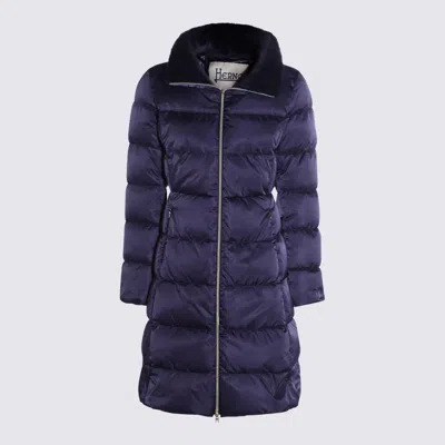 Herno Padded Long Quilted High Collar Jackets In Blue