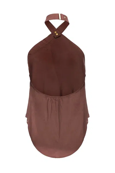 Pinko Halter Neck Top With Ring Detail And Flowy Silhouette In Brown