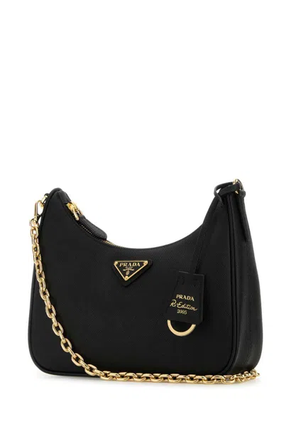 Prada Borsa A Spalla Re-edition 2005 In Pelle Nera Donna In Black