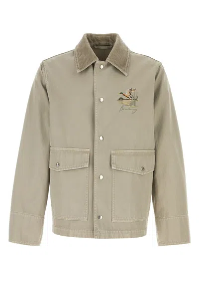 Burberry Cotton Jacket With Corduroy Collar And Embroidered Detail In Heron