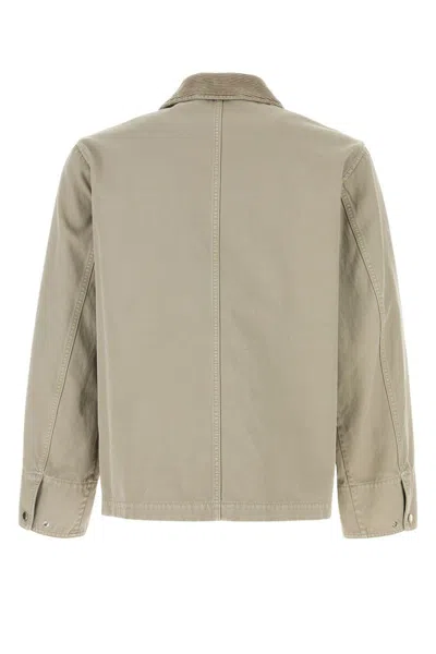 Burberry Cotton Jacket With Corduroy Collar And Embroidered Detail In Heron