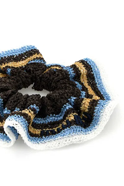 Miu Miu Embroidered Rafia Scrunchie In Black