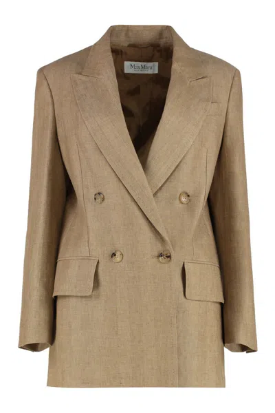 Max Mara Linen Jacket With Lapel Collar And Pockets In Brown