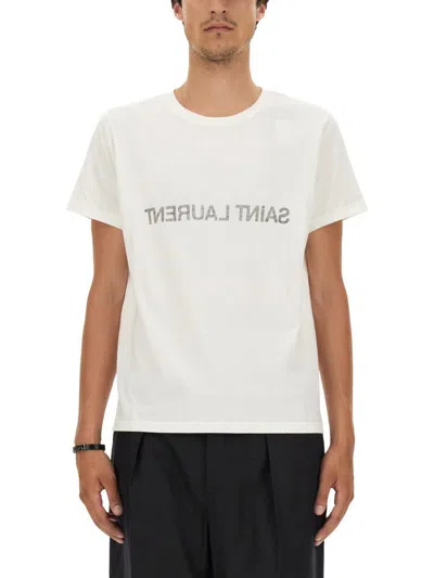 Saint Laurent Natural Black Cotton T-shirts And Polos In White