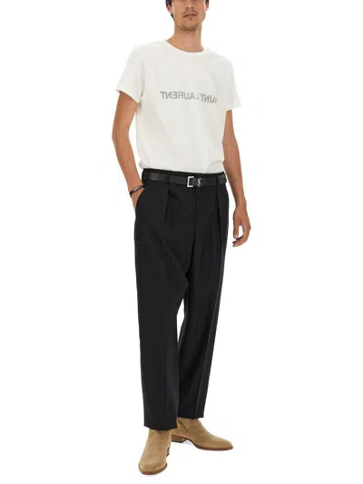 Saint Laurent Natural Black Cotton T-shirts And Polos In White