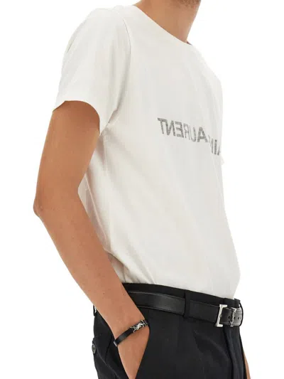 Saint Laurent Natural Black Cotton T-shirts And Polos In White