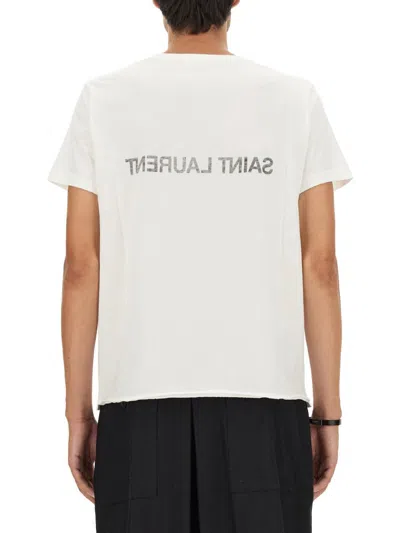 Saint Laurent Natural Black Cotton T-shirts And Polos In White
