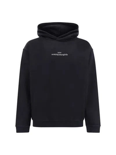 Maison Margiela Cotton Hooded Sweatshirt In Black