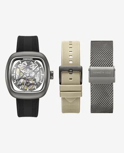 Kenneth Cole Skeleton Automatic Bracelet Watch With 3-strap Set In Gray