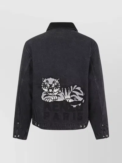 Kenzo Stylish Jacket With Embroidered Design And Pockets In Black