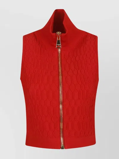 Balmain Textured High Neck Sleeveless Top In White