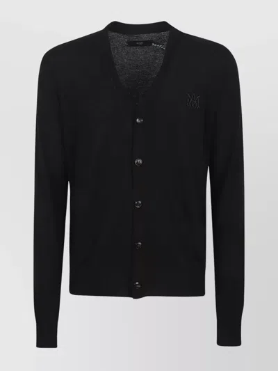 Amiri Black Cashmere Cardigan With V-neck And Button-down Front In Blue