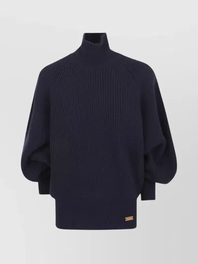 Balmain Oversized High Neck Wool Top In Blue