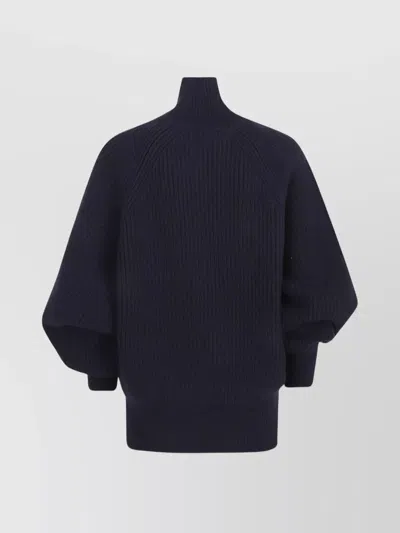 Balmain Oversized High Neck Wool Top In Blue