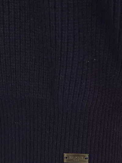 Balmain Oversized High Neck Wool Top In Blue