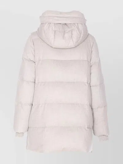 Moorer Hooded Quilted Jacket Zip Pockets In White