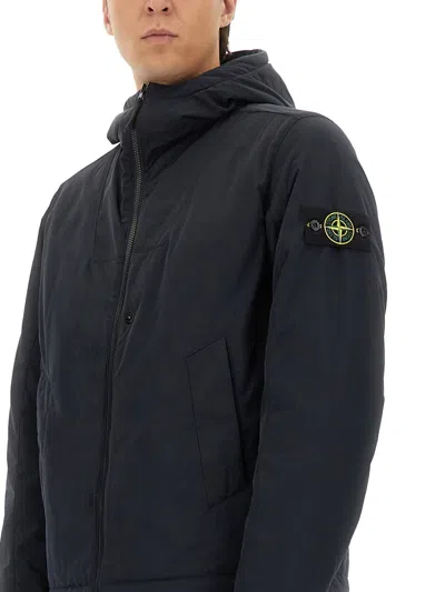 Stone Island Hooded Quilted Jacket Side Pockets In Multi