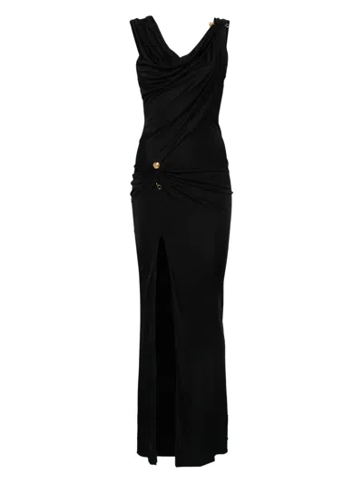 Versace Embellished Draped Stretch-jersey Gown In Black