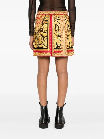 Versace High-waisted Flared Skirt Baroque Print In Multi