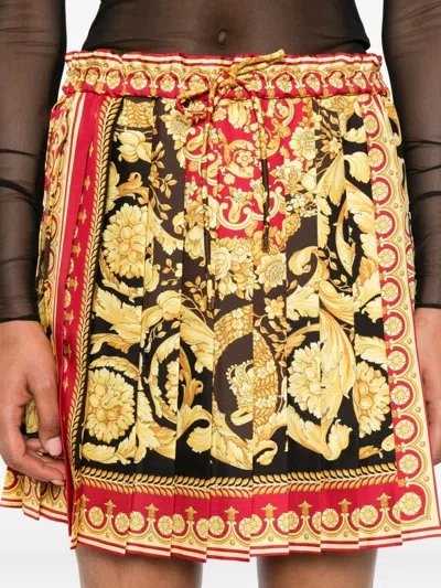 Versace High-waisted Flared Skirt Baroque Print In Multi