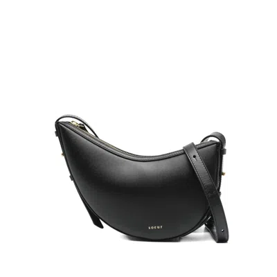 Soeur Contemporary Crescent-shaped Black Leather Shoulder Bag In Black