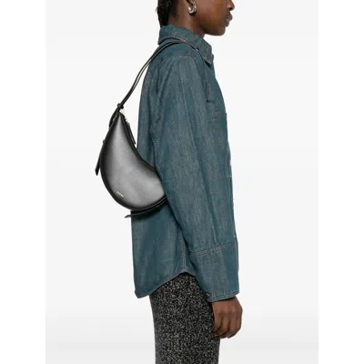 Soeur Contemporary Crescent-shaped Black Leather Shoulder Bag In Black
