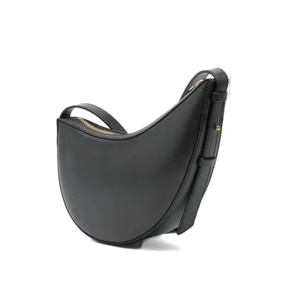 Soeur Contemporary Crescent-shaped Black Leather Shoulder Bag In Black