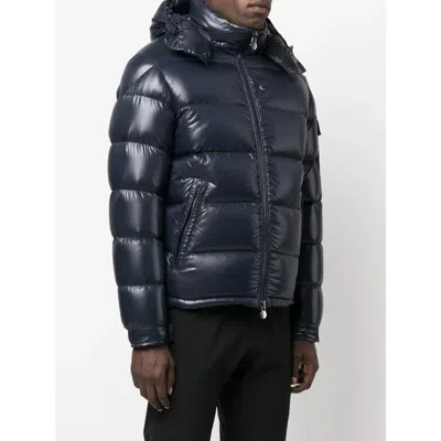 Moncler Maya Hooded Short Down Jacket In Blue