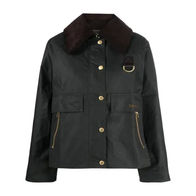 Barbour Oversized Jacket With Corduroy Collar In Black
