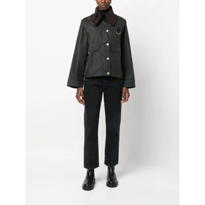 Barbour Oversized Jacket With Corduroy Collar In Black