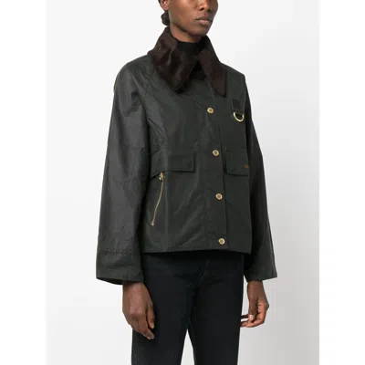 Barbour Oversized Jacket With Corduroy Collar In Black