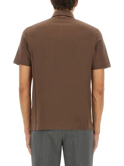 Zegna Cotton Polo Shirt With Pocket In Brown